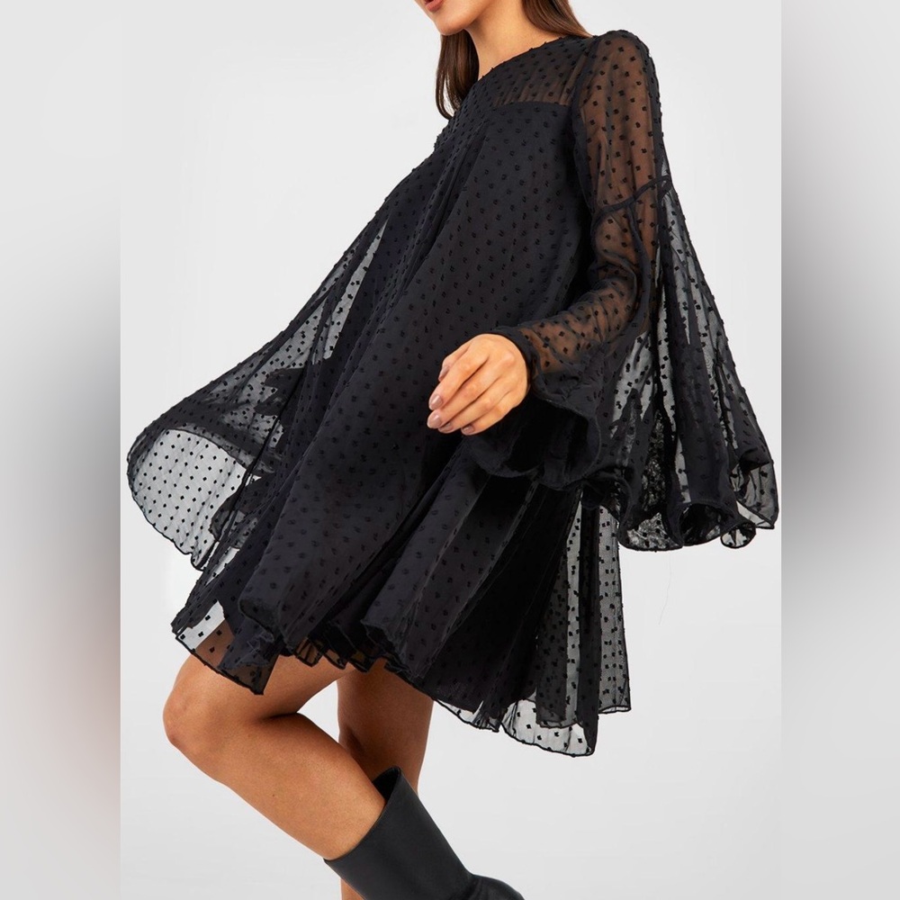 Black Dotted Smock Dress - Picture 4 of 4